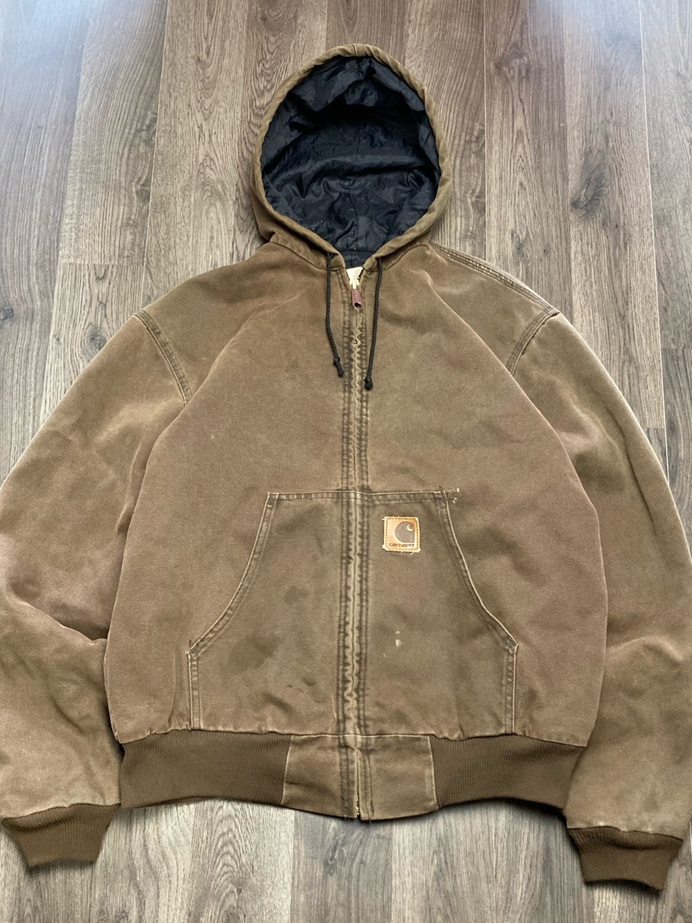 Vintage 1990s Carhartt Brown Faded Workwear Hooded Jacket